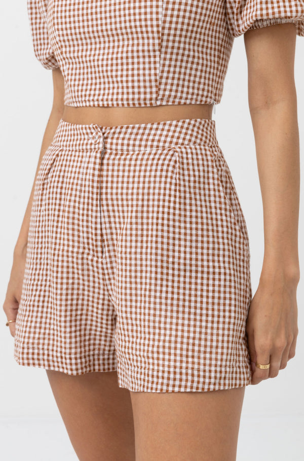 Rhythm| Lola Check Shorts- clay