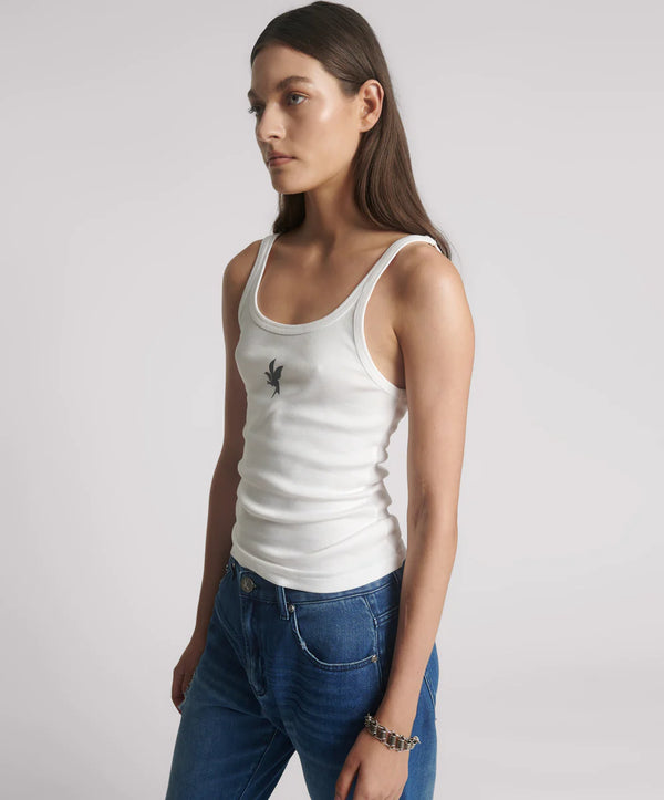 One Teaspoon - Fine Ribbed Singlet - White