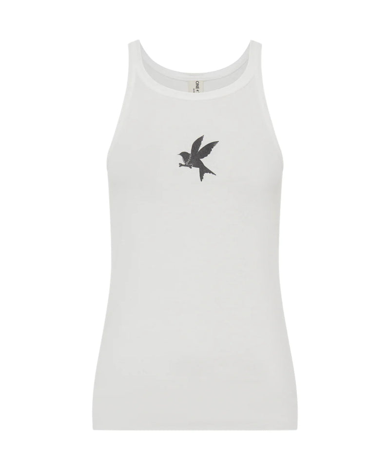 One Teaspoon - Fine Ribbed Singlet - White