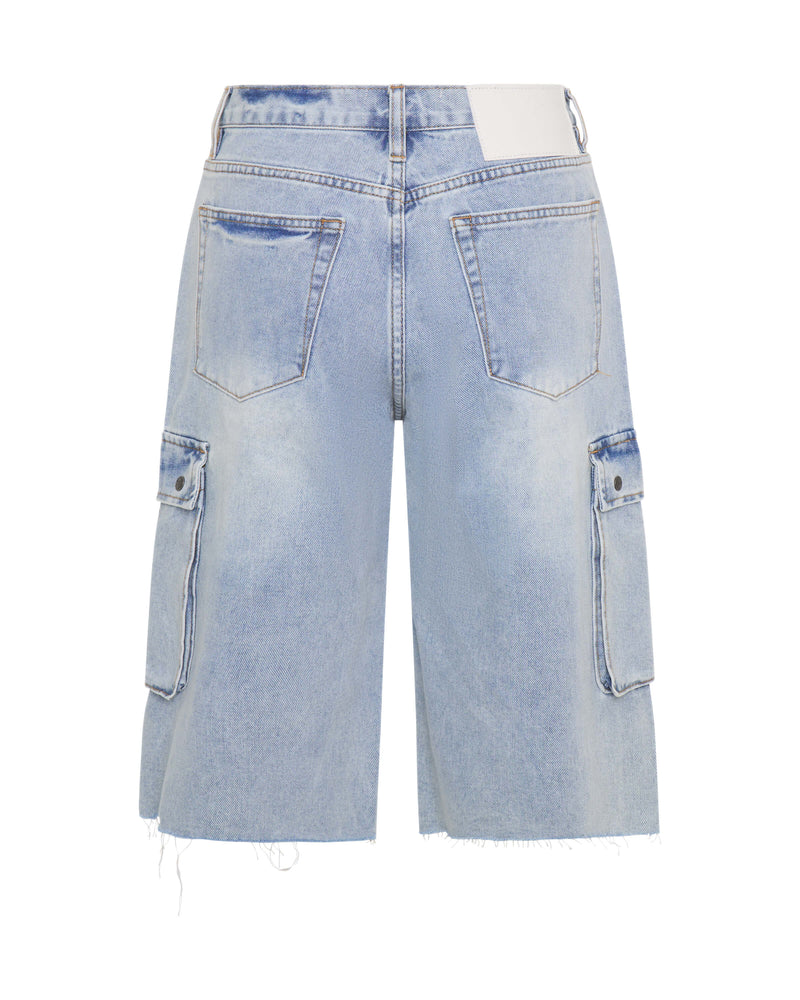 One Teaspoon - Skater Girl Low Wast Long Leg Shorts - Soft Blue