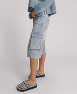 One Teaspoon - Skater Girl Low Wast Long Leg Shorts - Soft Blue
