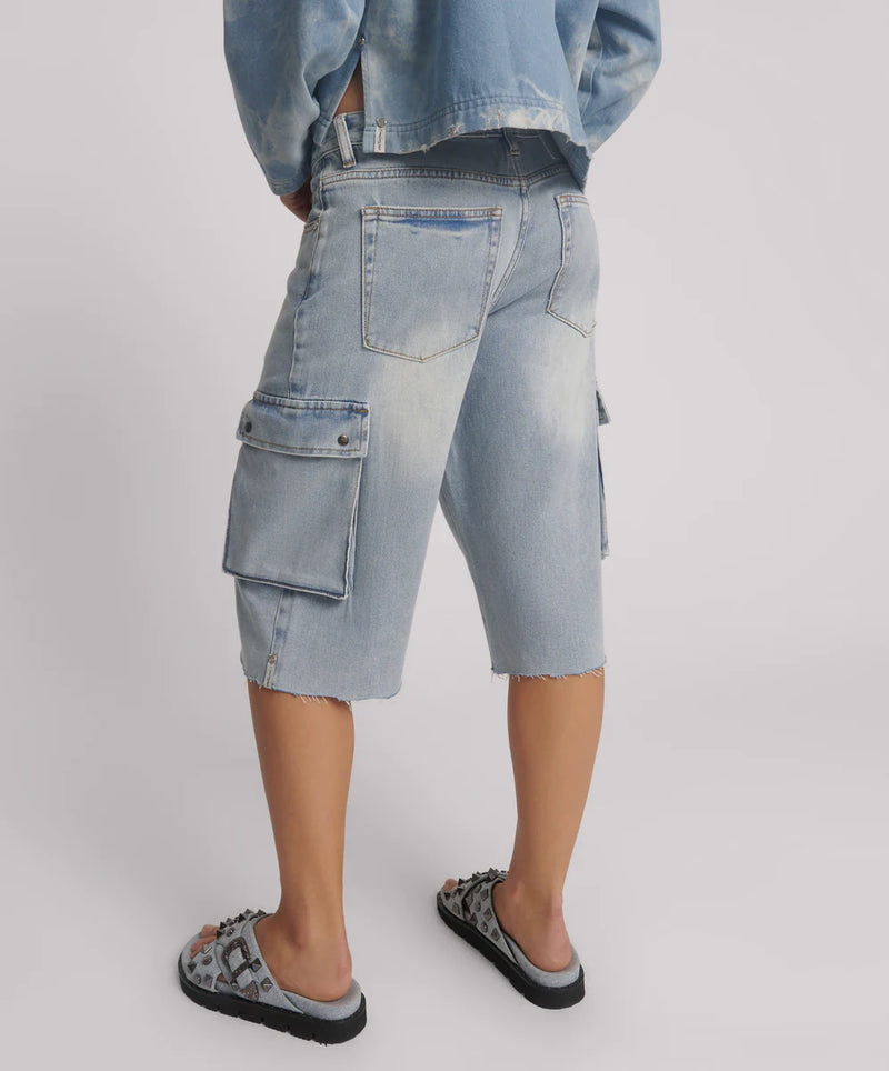 One Teaspoon - Skater Girl Low Wast Long Leg Shorts - Soft Blue