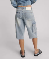 One Teaspoon - Skater Girl Low Wast Long Leg Shorts - Soft Blue