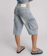 One Teaspoon - Skater Girl Low Wast Long Leg Shorts - Soft Blue