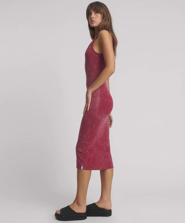 One Teaspoon - Ribbed Singlet Acid Wash Midi Dress - Burnt Red