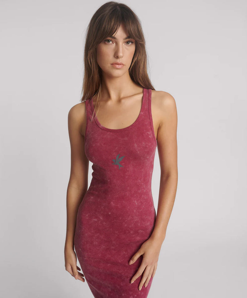 One Teaspoon - Ribbed Singlet Acid Wash Midi Dress - Burnt Red