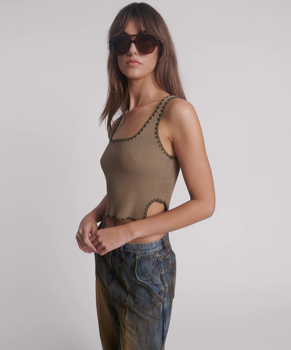 One Teaspoon - Knitted Scallop Tank Top - Khaki