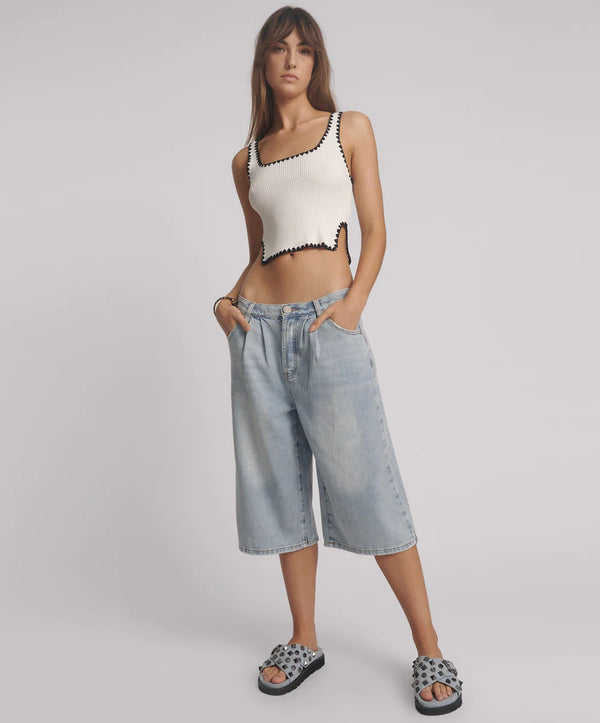 One Teaspoon - Beastie Low Waist Wide Leg Denim Shorts - Soft Blue