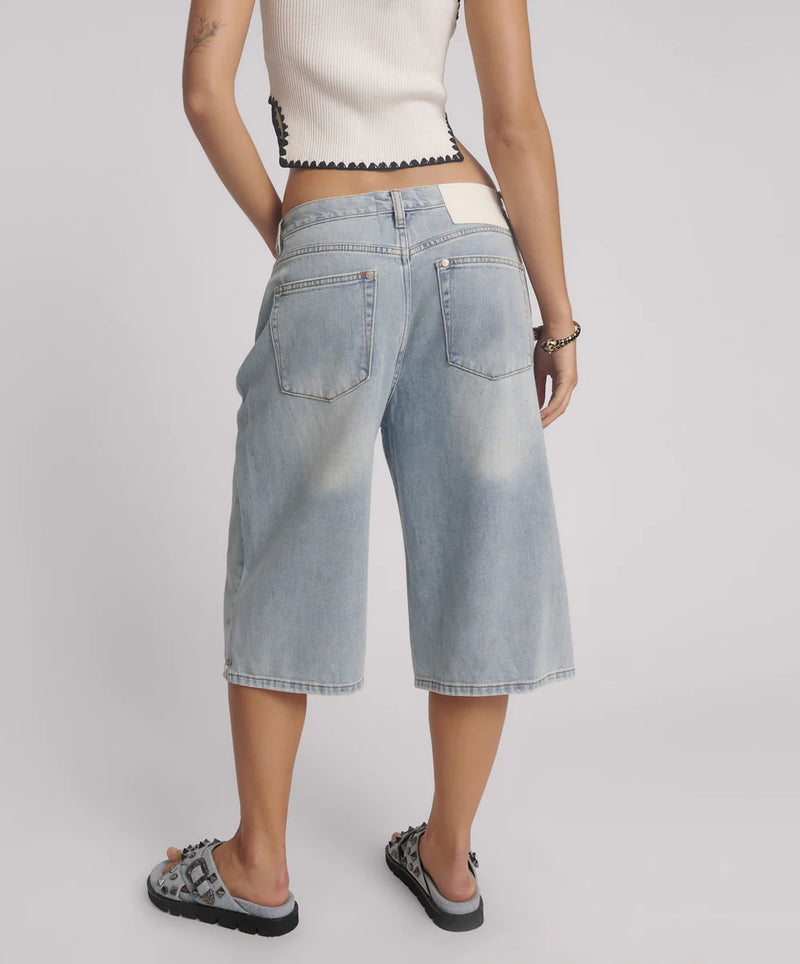 One Teaspoon - Beastie Low Waist Wide Leg Denim Shorts - Soft Blue