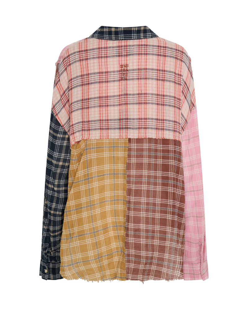 One Teaspoon - Panelled Check Oversized Cotton Shirt - Multi