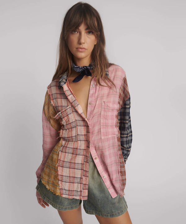 One Teaspoon - Panelled Check Oversized Cotton Shirt - Multi