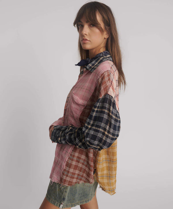 One Teaspoon - Panelled Check Oversized Cotton Shirt - Multi