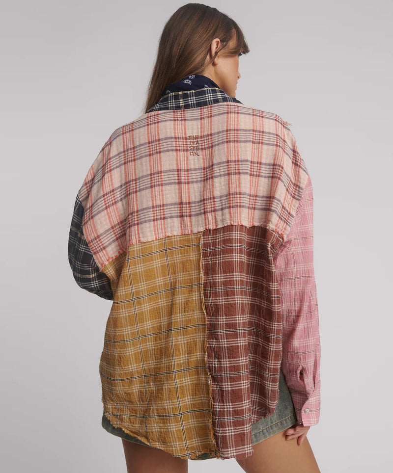 One Teaspoon - Panelled Check Oversized Cotton Shirt - Multi