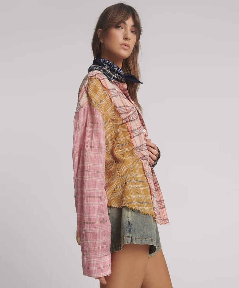 One Teaspoon - Panelled Check Oversized Cotton Shirt - Multi