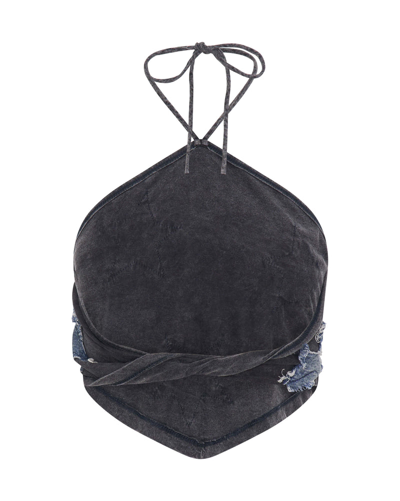 One Teaspoon - Applique Star Halter Crop Top - Washed Black
