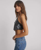 One Teaspoon - Applique Star Halter Crop Top - Washed Black