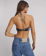 One Teaspoon - Applique Star Halter Crop Top - Washed Black