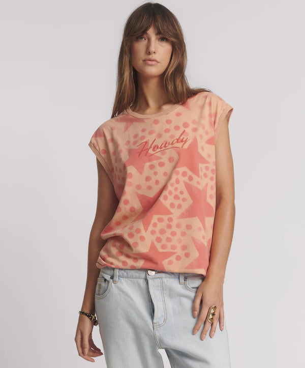 One Teaspoon - Polka Star Hand Sprayed Howdy Unisex Tank Top - Peach