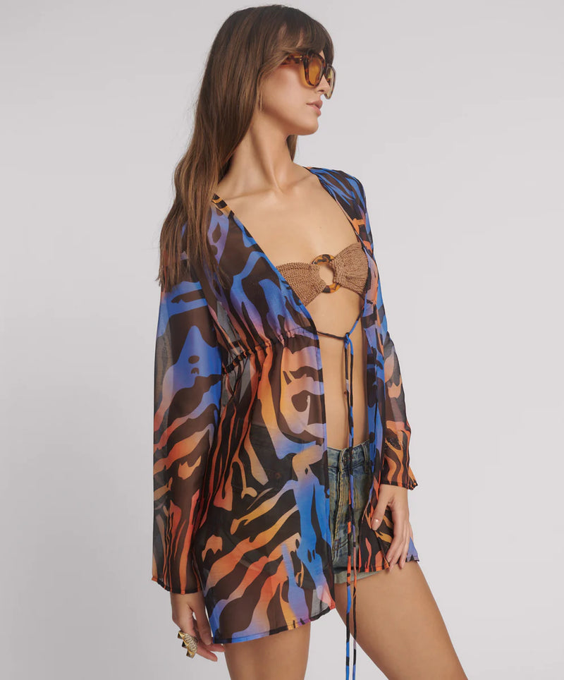 One Teaspoon - Tropical Chiffon Beach Cover Up Tie Top - Multi