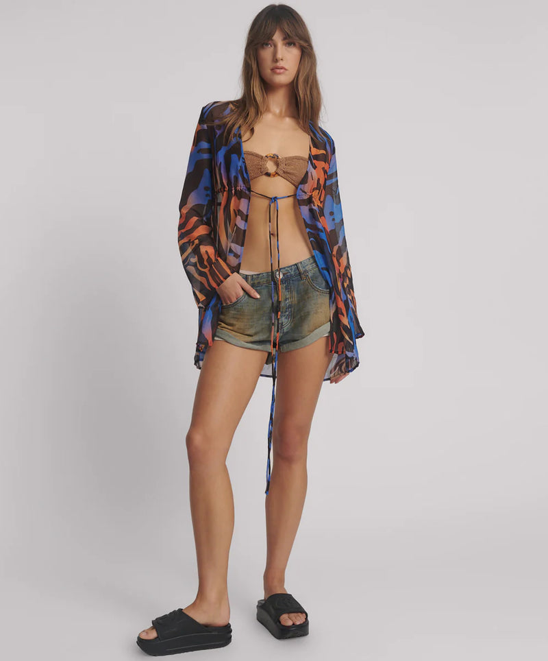 One Teaspoon - Tropical Chiffon Beach Cover Up Tie Top - Multi