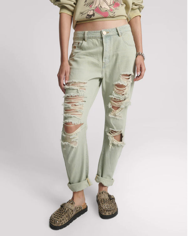 Saints Low Waist Boyfriend Denim Jeans - Sundae