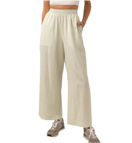 Rhythm| Maisy Check Wide Leg Pant - Sage