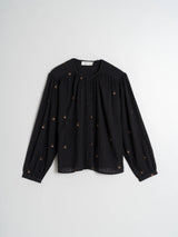 Indi & Cold Embroidered Gauze Raglan Shirt Black