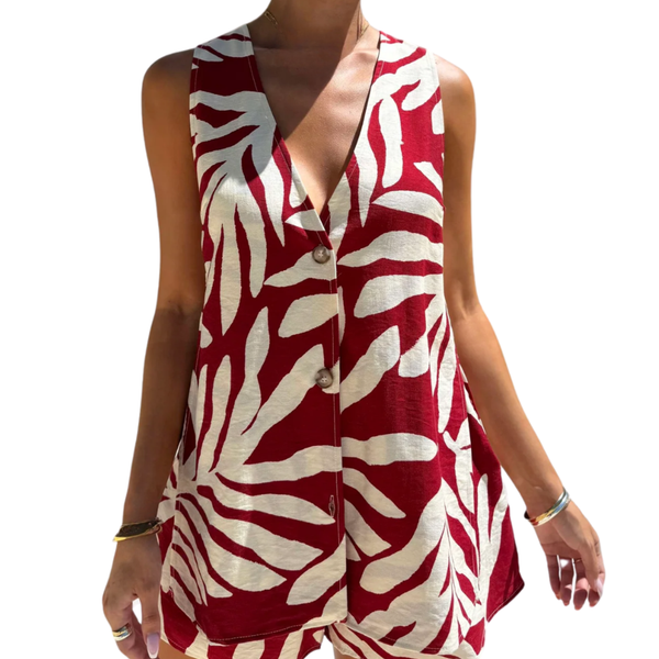 By Frankie - Itzel Red Palm Vest Set