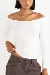 Rhythm Iris Off Shoulder Long Sleeve Jersey Top Cream