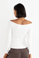 Rhythm Iris Off Shoulder Long Sleeve Jersey Top Cream