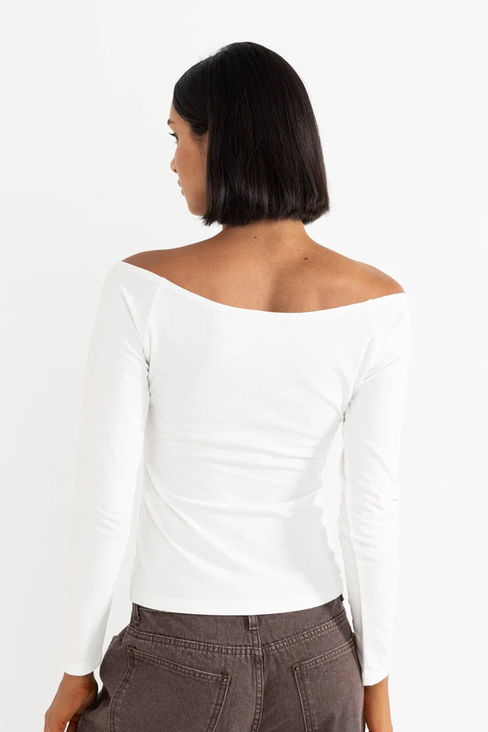 Rhythm Iris Off Shoulder Long Sleeve Jersey Top Cream