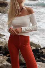Rhythm Iris Off Shoulder Long Sleeve Jersey Top Cream