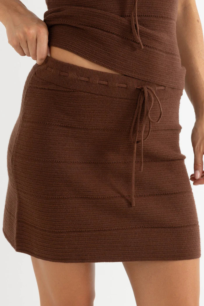 Rhythm Maggie Knit Mini Skirt Chocolate