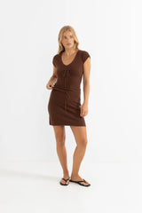 Rhythm Maggie Knit Mini Skirt Chocolate