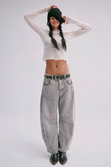 Free People - Good Luck Mid-Rise Barrel Jeans - Falcon Grey