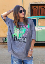 Pre Order Hammill & Co - Mexican Fiesta Oversized Tee - Charcoal Marle