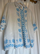 Reverse clothing Blue & White palm button up set