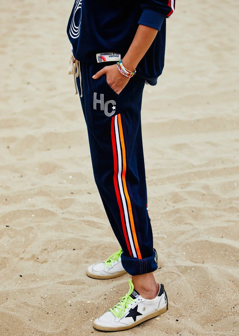 Hammill & Co - Retro 76 Velour Track Pant - Navy