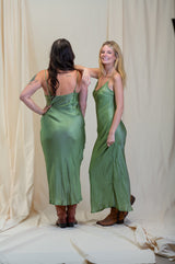 Otomo Silk Slip Maxi Olive
