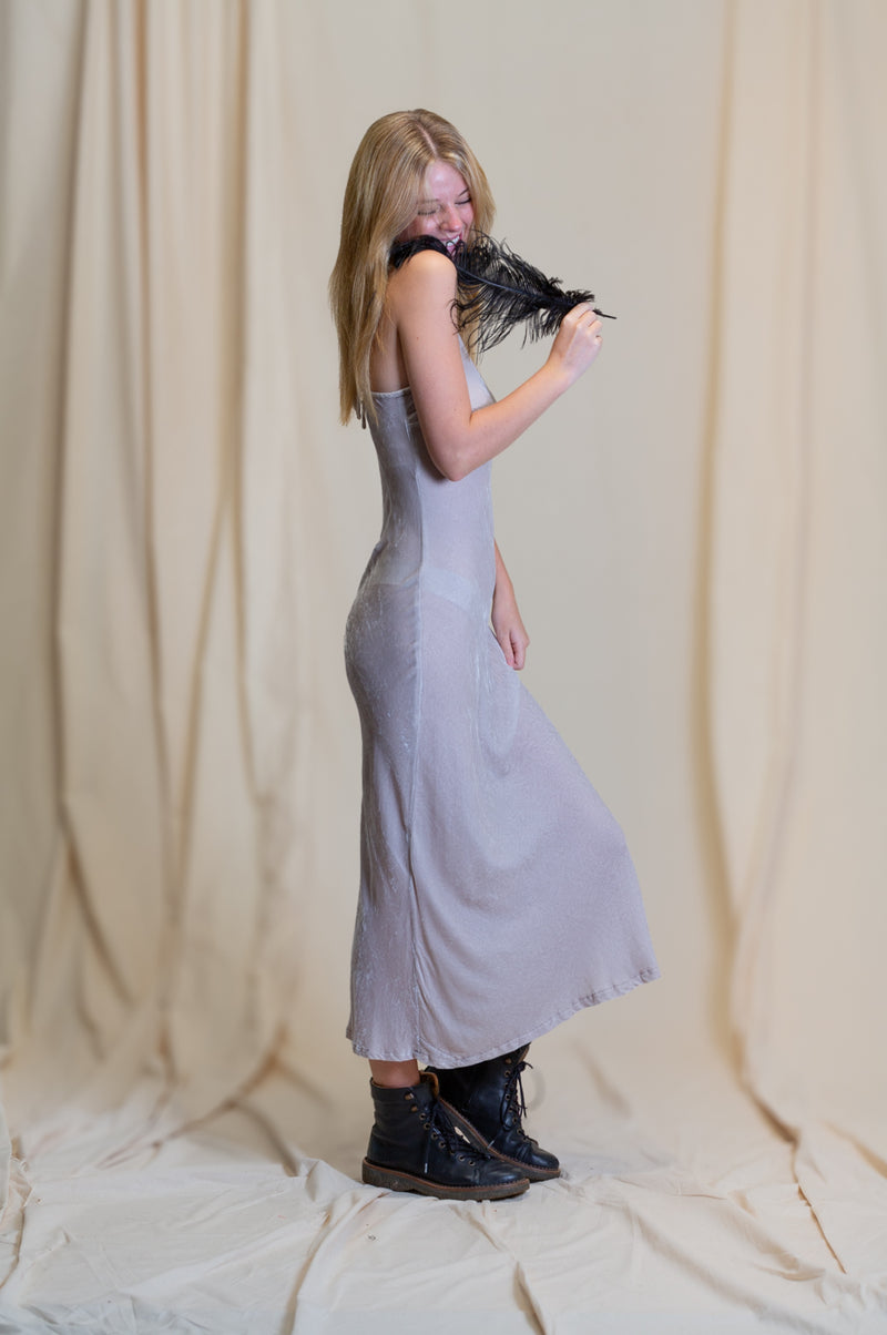 Otomo Velvet Silk Slip Maxi Stone