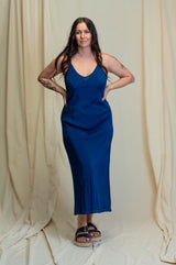 Otomo Linen Silk Slip Maxi Dark Blue