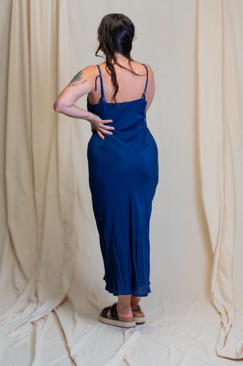 Otomo Linen Silk Slip Maxi Dark Blue
