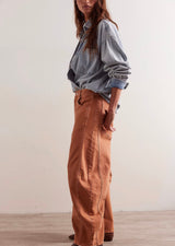 Free People - Good Luck Mid-Rise Barrel Jeans - Brown