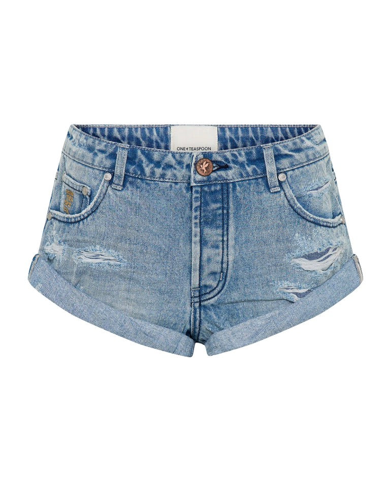 One Teaspoon - Bandits Low Waist Messed Up Denim Shorts - Salty Dog Blue