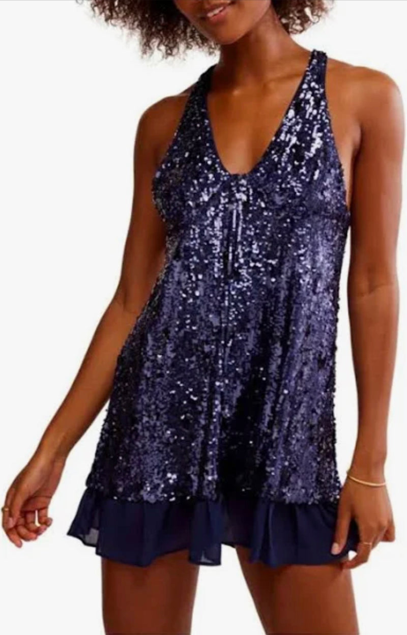 Free People Bejeweled Mini Slip Navy