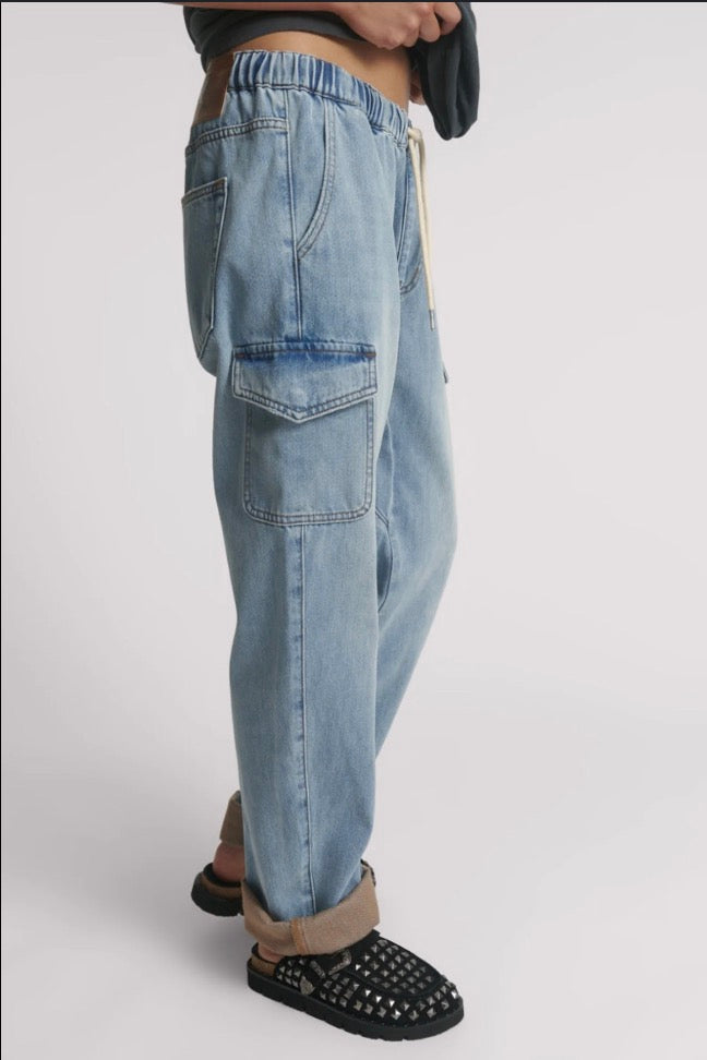 One Teaspoon - Cargo Shabbies Low Waist Drawstring Boyfriend Denim Jeans - Blue Tobacco