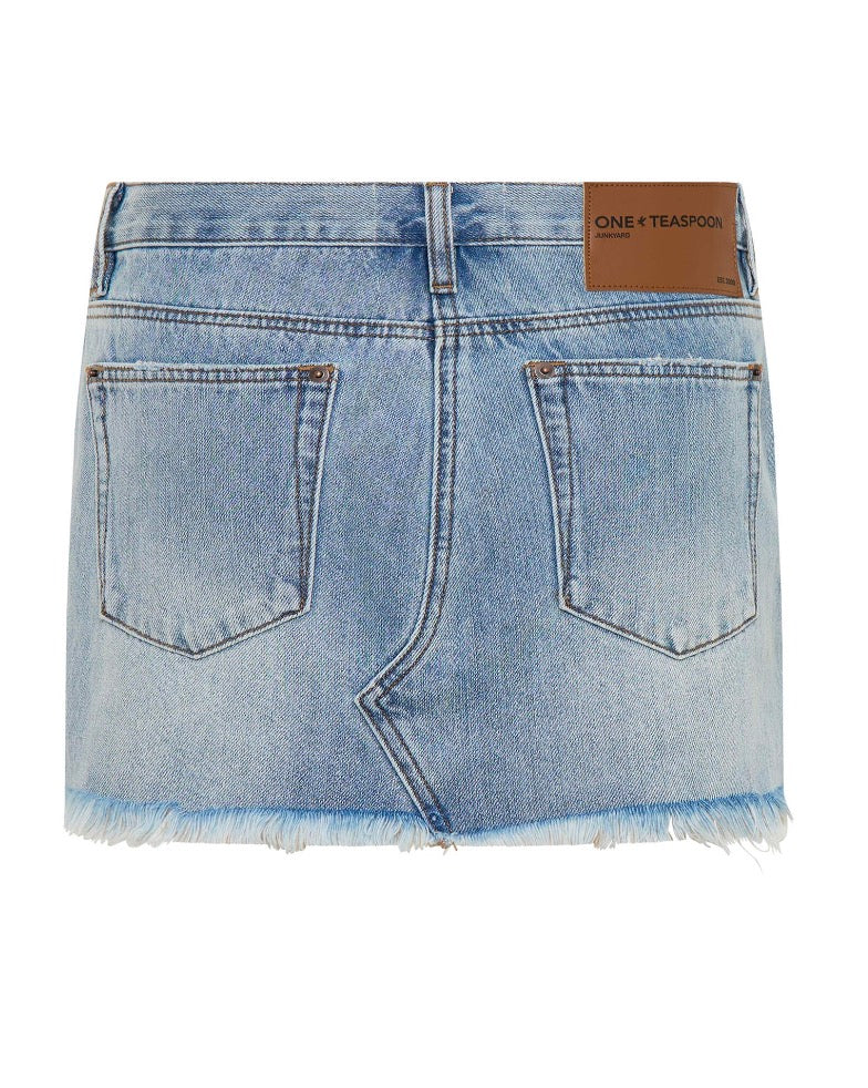 One Teaspoon - Junkyard Low Waist Relaxed Mini Denim Skirt - Blue Tobacco