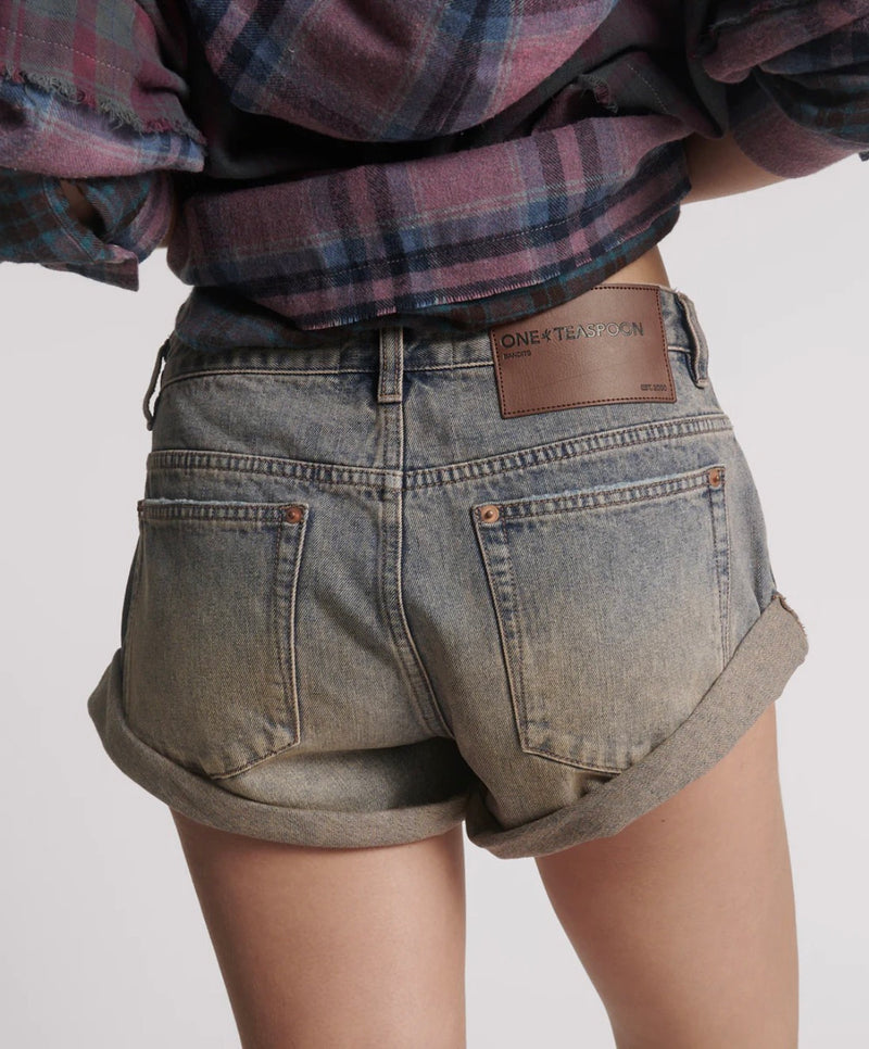 One Teaspoon - Bandits Low Waist Denim Shorts - Island Blue