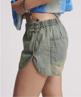 One Teaspoon - Dylan Low Waist 70s Elasticated Denim Shorts - Blue Sand