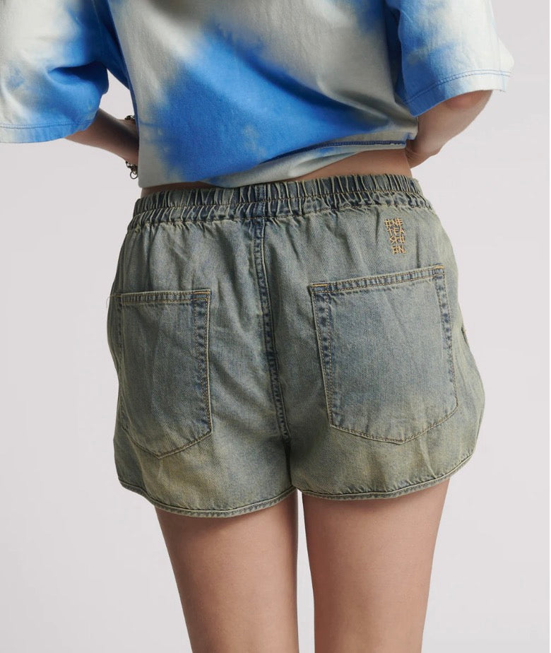 One Teaspoon - Dylan Low Waist 70s Elasticated Denim Shorts - Blue Sand